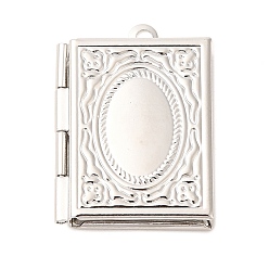 Платина Стойки обшивки латунь медальона подвески, долговечный, без свинца и без кадмия, прямоугольник с овальным рисунком, платина, 26x19x5 мм, отверстие : 1.8 мм, внутренний диаметр: 15x10 мм