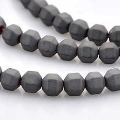 Black Plated Frosted Electroplate Non-magnetic Synthetic Hematite Faceted Round Beads Strands, Black Plated, 4x4mm, Hole: 1mm, about 100pcs/strand, 15.7 inch