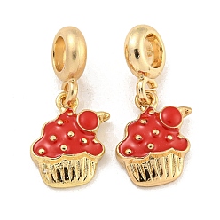 Red Rack Plating Alloy Enamel Cake European Dangle Charms, Large Hole Pendants, Golden, Cadmium Free & Nickel Free & Lead Free, Red, 25mm, Hole: 4.6mm, Cake: 15x11.5x3.5mm