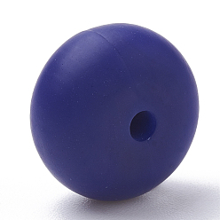 Dark Blue Food Grade Eco-Friendly Silicone Beads, Chewing Beads For Teethers, DIY Nursing Necklaces Making, Rondelle, Dark Blue, 14x8mm, Hole: 3mm