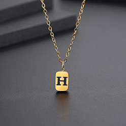 Letter H Titanium Steel Rectangle with Initial Letter Pendant Necklace with Cable Chains for Women, Golden, Letter.H, 17.72 inch(45cm)