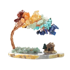 Mixed Stone 7 Chakra Gemstone Tree Ornaments, Resin Home Display Decorations, 90x60x80mm