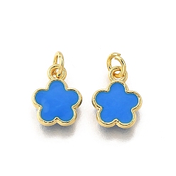 Темно-Голубой Латунь эмаль прелести, с целью перехода в кольце, цветочный шарм, стойки покрытие, без кадмия и без свинца, долговечный, золотые, глубокое синее небо, 10x8x1.5 мм, отверстие : 3 мм