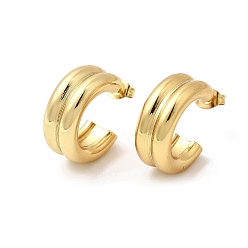 Золотой Двухслойные серьги-гвоздики в форме буквы С из нержавеющей стали, с 201 штифтов из нержавеющей стали, вакуумное покрытие pvd, золотые, 304 мм