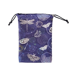 Dragonfly Printed Velvet Packing Pouches, Drawstring Bags, for Presents, Party Favor Gift Bags, Rectangle, Dragonfly, 18x13cm