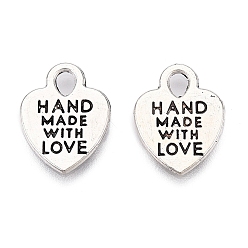 Античное Серебро Тибетском стиле сплава сердца прелести, с фразой стороны сделано с любовью, без кадмия и без свинца, античное серебро, 15x12x1 мм, Отверстие : 2.5 мм , около 1333 шт / 1000 г