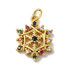 Real 18K Gold Plated Christmas Snowflake Rack Plating Brass Micro Pave Clear Cubic Zirconia Pendants, with Jump Ring, Long-Lasting Plated, Lead Free & Cadmium Free, Real 18K Gold Plated, 17.5x14x4mm, Hole: 3.5mm