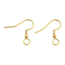Golden 304 Stainless Steel Earring Hooks, French Hooks with Coil and Ball, Golden, 21 Gauge, 22x23x3mm, Hole: 4mm, Pin: 0.7mm