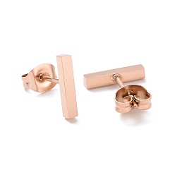 Rose Gold Cuboid 304 Stainless Steel Stud Crawler Earrings, Hypoallergenic Earrings, Climber Earrings, Rose Gold, 10x2x1.8mm, Pin: 0.8mm