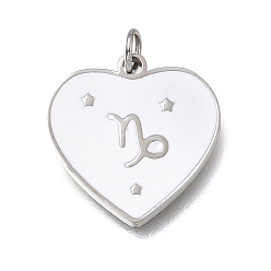 Capricorne Pendentifs en acier inoxydable, avec anneaux de saut et émail, cœur, couleur inox, Capricorne, 304mm, Trou: 15x15x1.5mm