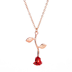 Rose Gold Valentine's Day Theme Alloy Pendant Necklaces, Rose, Rose Gold, 20.47 inch(52cm)