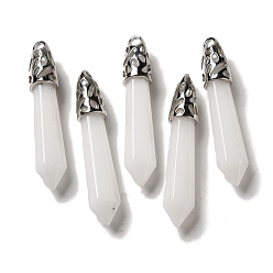 Белый Нефрит Большие остроконечные подвески из натурального белого нефрита, подвески-пули с граненой структурой, фурнитура из латуни с платиновым покрытием, фурнитура из латуни с платиновым покрытием, 56~65x11~11.5x10~10.5 мм, отверстие : 4 мм