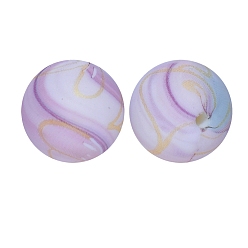 Thistle Round with Wave Print Pattern Food Grade Silicone Beads, Silicone Teething Beads, Thistle, 15mm