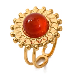 Красный Агат Круглые натуральные перстни из сердолика, солнечно-золотистый тон 304 манжеты из нержавеющей стали для женщин и мужчин, 20 мм, внутренний диаметр: регулируемый