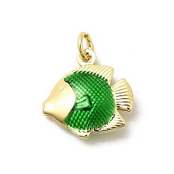 Зеленый Латунь эмаль подвески, рыбы прелести, без свинца и без кадмия, долговечный, стойки покрытие, реальный 18 k позолоченный, зелёные, 18x17.5x5.5 мм, отверстие : 3.5 мм