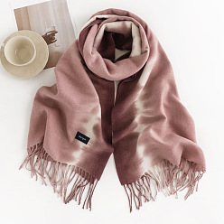 Rosy Brown Polyester Neck Warmer Scarf, Winter Scarf, Gradient Color Tassel Wrap Scarf, Rosy Brown, 2000x650mm
