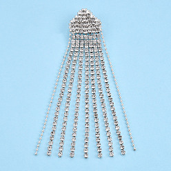 Argent Épinglette à pompon en cristal avec strass, insigne de fer créatif pour les vêtements de sac à dos, argenterie, 85x17.5x7mm, pin: 0.6 mm