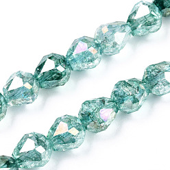 Light Sea Green Transparent Electroplate Glass Beads Strands, AB Color Plated, Faceted, Teardrop, Light Sea Green, 10.5x10mm, Hole: 1.2mm, about 33pcs/strand, 13.78 inch(35cm)