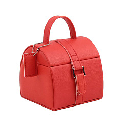 Red PU Imitation Leather Jewelry Storage Boxes, Portable Travel Case with Mirror and Handle, for Necklace, Ring Earring Holder, Gift for Women, Red, 10x10.8x10.1cm