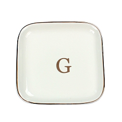 Letter G Керамическая ювелирная тарелка, лоток для хранения, органайзер для косметических украшений, квадратный, Буква G, 110x110x15 мм
