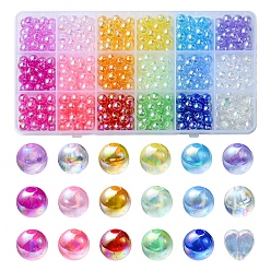 Mixed Color 526Pcs 18 Style Transparent Acrylic Beads, AB Colors Plated, Round & Heart, Mixed Color, 8x8x3mm, Hole: 1.5~2mm