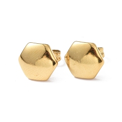 Golden Ion Plating(IP) 304 Stainless Steel Hexagon Stud Earrings for Women, Golden, 9x10mm, Pin: 0.8mm