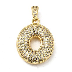 Letter O Brass Micro Pave Cubic Zirconia Pendants, Cadmium Free & Lead Free, Long-Lasting Plated, Real 18K Gold Plated, Letter O, 22.5x18x5.5mm, Hole: 4.5x3mm