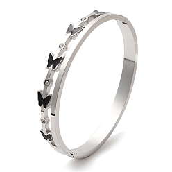 Нержавеющая Сталь Цвет 304 из нержавеющей стали горный хрусталь браслеты, эмалевые браслеты с бабочками для женщин, цвет нержавеющей стали, внутренний диаметр: 1-7/8x2-3/8 дюйм (4.9x5.9 см)