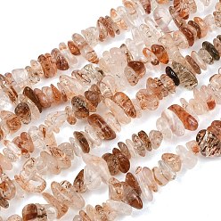 Rutilated Кварц Нити бусин из рутилированного кварца из натурального черного золота, чип, 6~12x1.5~6x4~7 мм, отверстие : 1 мм, 75~80 см