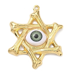 Темный Морско-зеленый 304 подвески из нержавеющей стали, смолы и стекла, Звезда Давида с узором от сглаза, вакуумное покрытие pvd, реальный 18 k позолоченный, темно-зеленый, 45x36x7.5 мм, отверстие : 2 мм