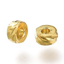 Golden Brass Spacer Beads, Long-Lasting Plated, Textured, Flat Round, Golden, 4x2mm, Hole: 1.4mm