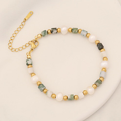 4# Tree Agate Bohemian Natural Stone Pearl Bracelet - Fashionable Beaded Jewelry B408