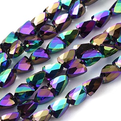 Multi-color Plated Electroplate Glass Beads Strands, Full Plated, Faceted, Triangle, Multi-color Plated, 8x6x6mm, Hole: 1.2mm, about 76pcs/Strand, 21.65 inch(55cm)
