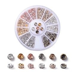 Crystal Brass Rhinestone Spacer Beads, Grade AAA, Straight Flange, Nickel Free, Mixed Metal Color, Rondelle, Crystal, 4x2mm, Hole: 1mm, 6colors, 20pcs/color, 120pcs/box