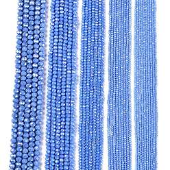 Aciano Azul Abalorios de vidrio electrochapa, color sólido opaco, color de ab chapado, facetados, Rondana plana, azul aciano, 6x5 mm, agujero: 1 mm, sobre 80~85 unidades / cadena, 38~40 cm