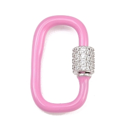 Pink Овальные винтовые карабины с микропаве из прозрачного кубического циркония из латуни, с эмалью, долгоиграющий, стойки покрытие, без свинца и без кадмия, розовые, 24x14x2 мм
