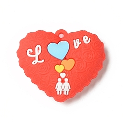 Heart Opaque Resin Pendants, Love Heart Charm, Orange Red, Couple, Heart Pattern, 36x45x10mm, Hole: 3mm