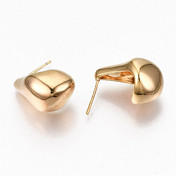 Real 18K Gold Plated Brass Half Hoop Earrings, Stud Earring, Nickel Free, Real 18K Gold Plated, 17.5x22x13mm, Pin: 0.7mm
