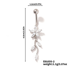 Цветок Блестящие латунные хрустальные кольца для пупка со стразами, пирсинг пупка кольца, украшения для тела в виде штанги для женщин, цветок, 46x12 мм