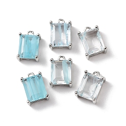 Небесно-голубой Латунь стекло амулеты, прямоугольные, граненые, платина, голубой, 13x9x6 мм, отверстие : 1.2 мм