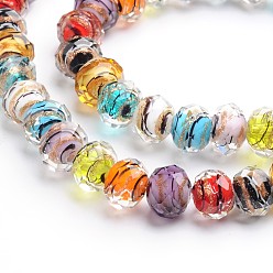 Mixed Color Handmade Gold Sand Lampwork Rondelle Beads Strands, Faceted, Mixed Color, 8x6mm, Hole: 1mm, about 50pcs/strand, 15.4 inch
