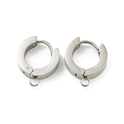 Stainless Steel Color 304 Stainless Steel Hoop Earring Findings, Ring, with Horizontal Loops, Stainless Steel Color, 15.5x13.5mm, Hole: 1.8mm, Pin: 1mm