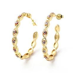 (123L) Белый крем непрозрачный блеск Эмалированные серьги-гвоздики с эффектом сглаза, серьги-кольца из настоящей позолоченной латуни 18k для женщин, огнеупорный кирпич, 33x3.5 мм, штифты : 0.7 мм