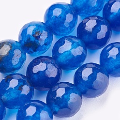Blue Natural Malaysia Jade Beads Strands, Dyed, Faceted, Round, Blue, 6mm, Hole: 1mm, about 62pcs/strand, 14.5 inch