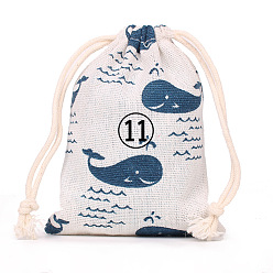 Whale Прямоугольник мешковина упаковочных мешочков шнурок сумка, на Рождество, свадьба и упаковка поделки, кит, 14x10 см