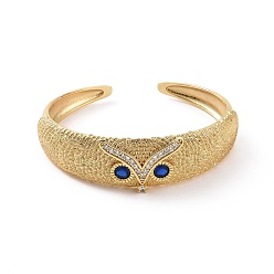 Marine Blue Cubic Zirconia Owl Open Cuff Bangle, Golden Brass Jewelry for Women, Marine Blue, Inner Diameter: 2-1/4 inch(5.7cm)