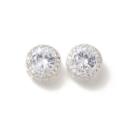 Прозрачный Стойки обшивки латунь микро проложить кубического циркония бусы, долговечный, без свинца и без кадмия, платина, круглые, прозрачные, 6x9x9 мм, отверстие : 1.4 мм