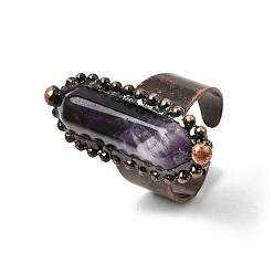 Amethyst Natural Amethyst Cuff Open Rings, Brass Rings, Oval, Red Copper, 36x14mm, US Size 8 1/2(18.5mm)