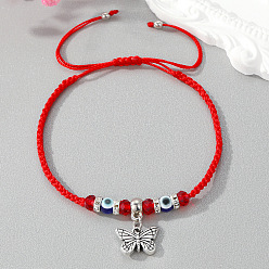 Butterfly Red String U-shaped Owl Charm Bracelet with Flower Pendant for Women and Girls