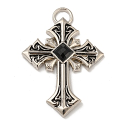 Antique Silver Alloy Big Pendants, with Jet Rhinestone, Cross Charms, Antique Silver, 50x35x4.5mm, Hole: 3x6mm